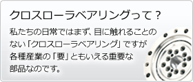 クロスローラーベアリングって?　私たちの日常ではまず、目に触れることの
ない「クロスローラーベアリング」ですが
各種産業の「要」ともいえる重要な部品なのです。